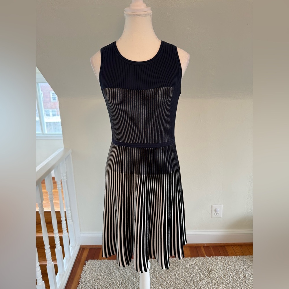Milly Navy and White Striped Knit Midi Dress Size L